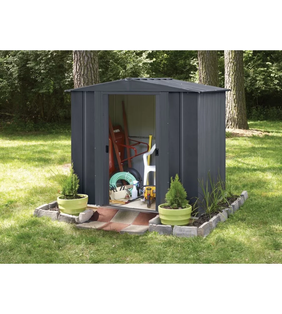 CASETTA DA GIARDINO HABRITA "SPACEMAKER APEX" IN ACCIAIO ZINCATO ANTRACITE 193,7X151,1X190,2 CM
